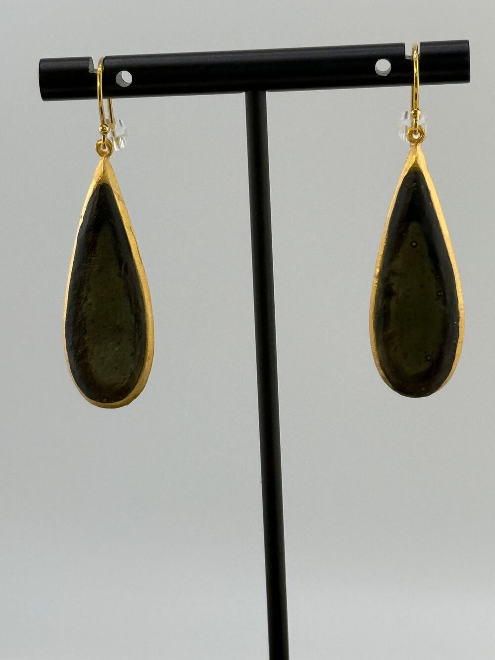 Michael Vincent Michaud 18K Gold Plated Tear Drop Black Earrings